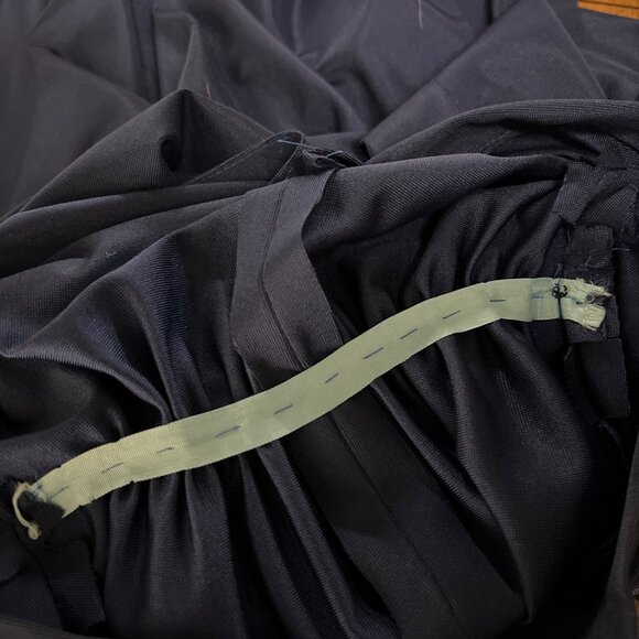 Vintage Navy Blue Evening Dress Rhinestone Buttons Long-Sleeves V-Neck Gathered - Picture 6 of 7